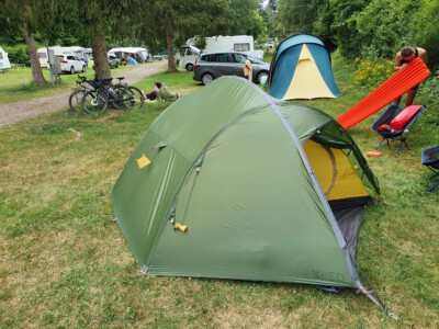 Green new tent from back site