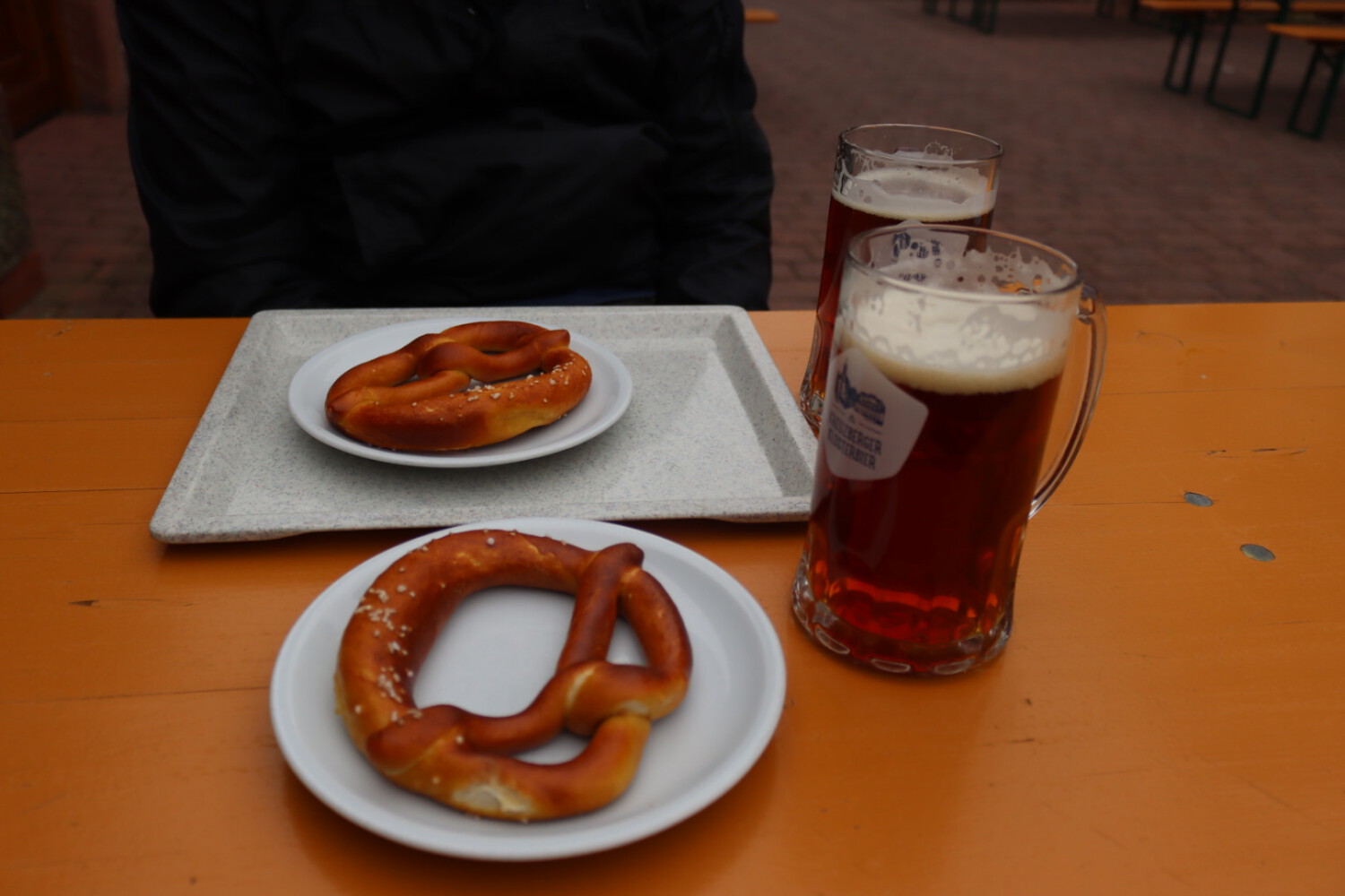 Snack with beer and pretzel at Engelberg Abbey