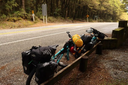 Our bikes at Haast Pass.