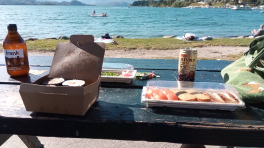 Sushi dinner in the sun at Lake Wanaka.