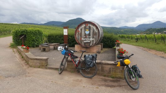 Resting place with a big wine barrel near Albersweiler