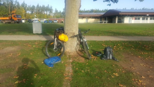 Our bikes in the morning sun at the campsite Grosswelzheim.