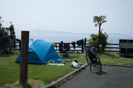 Our camping spot at the beach Akehama Seaside Sunpark.