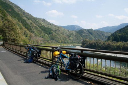 Bikes parking at the Shimanto river.