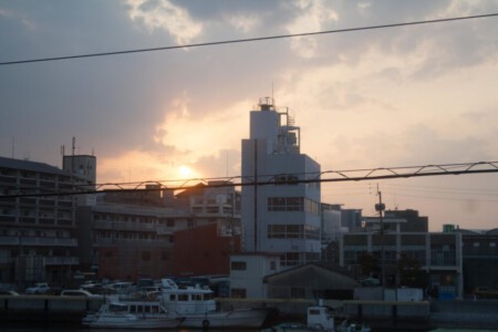 View from our hotel on the sundown in Takamatsu.