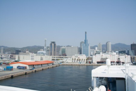 Arrival with the ferry in Kobe.
