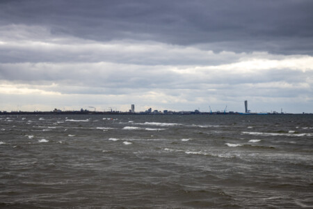 Grey sky and stormy weather over the skyline from Malmö.