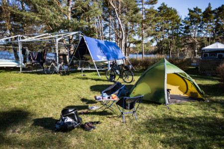 Our camping spot at Almöns Bad & Camping on the island Tjörn.