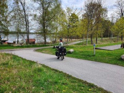 Alina on her bike in Hällekis - waiting for Alex.