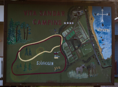 Map with the campsite and two hiking trails in the nearby forest.