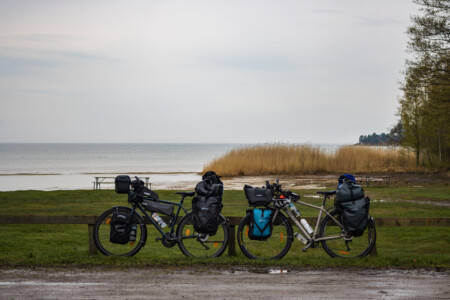 The bikes waiting to go on at Lake Vänern near Sikhall.