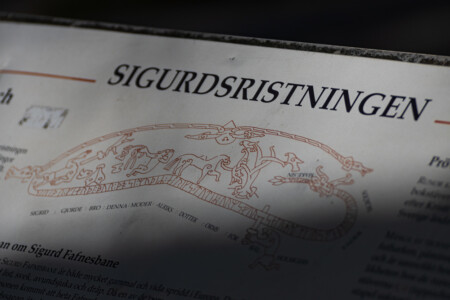 Sigurdsristningen - runes painting information sign.