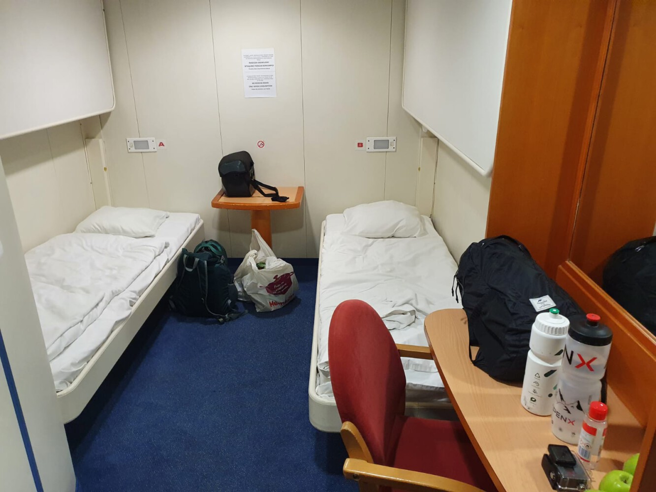 Our cabin on the ferry to Poland.