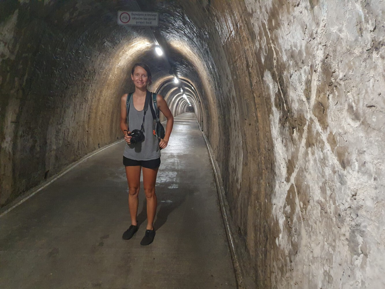 Alina at the Grič Tunnel. Finally some cold place.