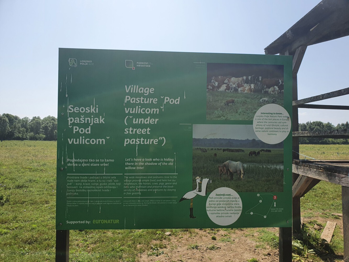 Information sign of the hiking trail in the stork village.